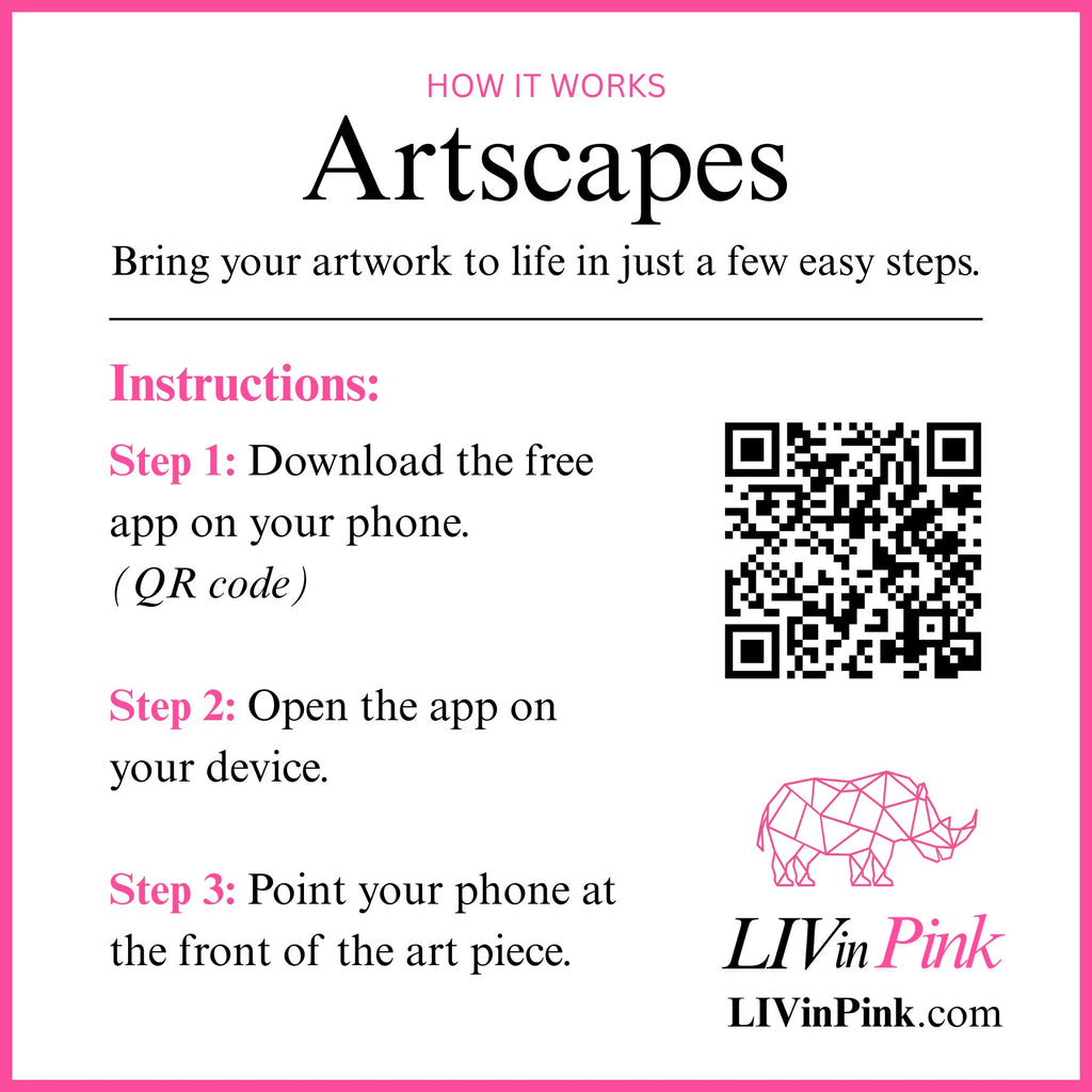Instructions for using the Artscapes app with a QR code on a pink border.